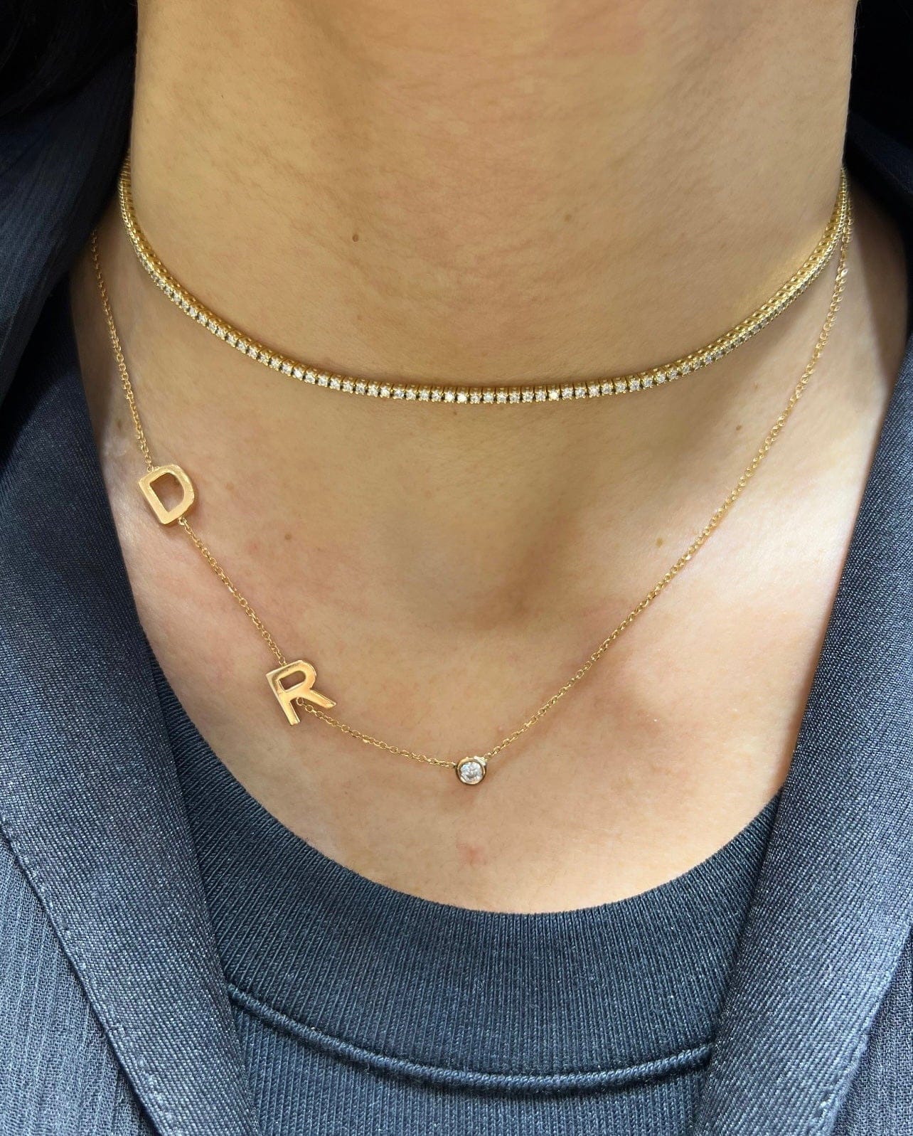 Duo plain Initial Necklace