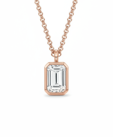 Emerald Bezel Solitaire Necklace LG