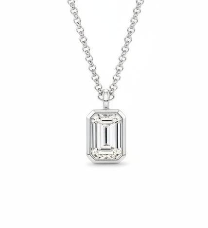 Emerald Bezel Solitaire Necklace LG
