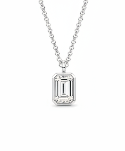 Emerald Bezel Solitaire Necklace LG