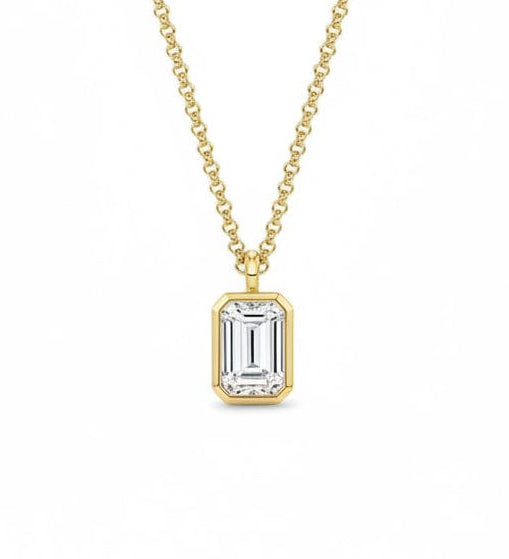 Emerald Bezel Solitaire Necklace LG