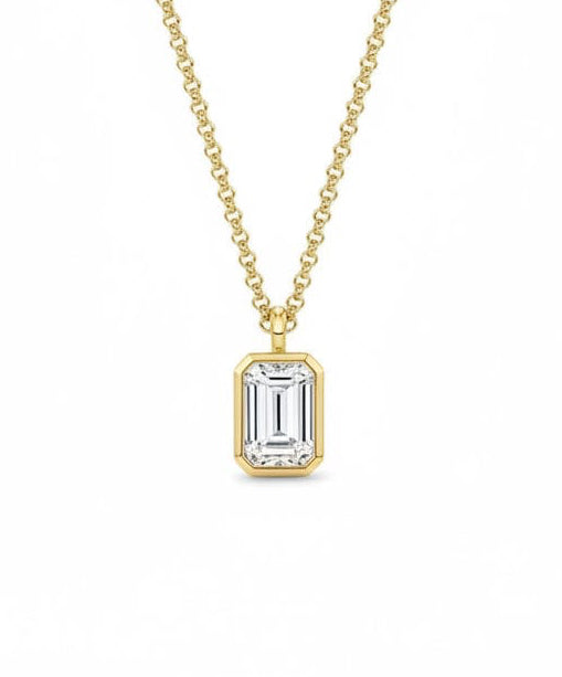 Emerald Bezel Solitaire Necklace LG