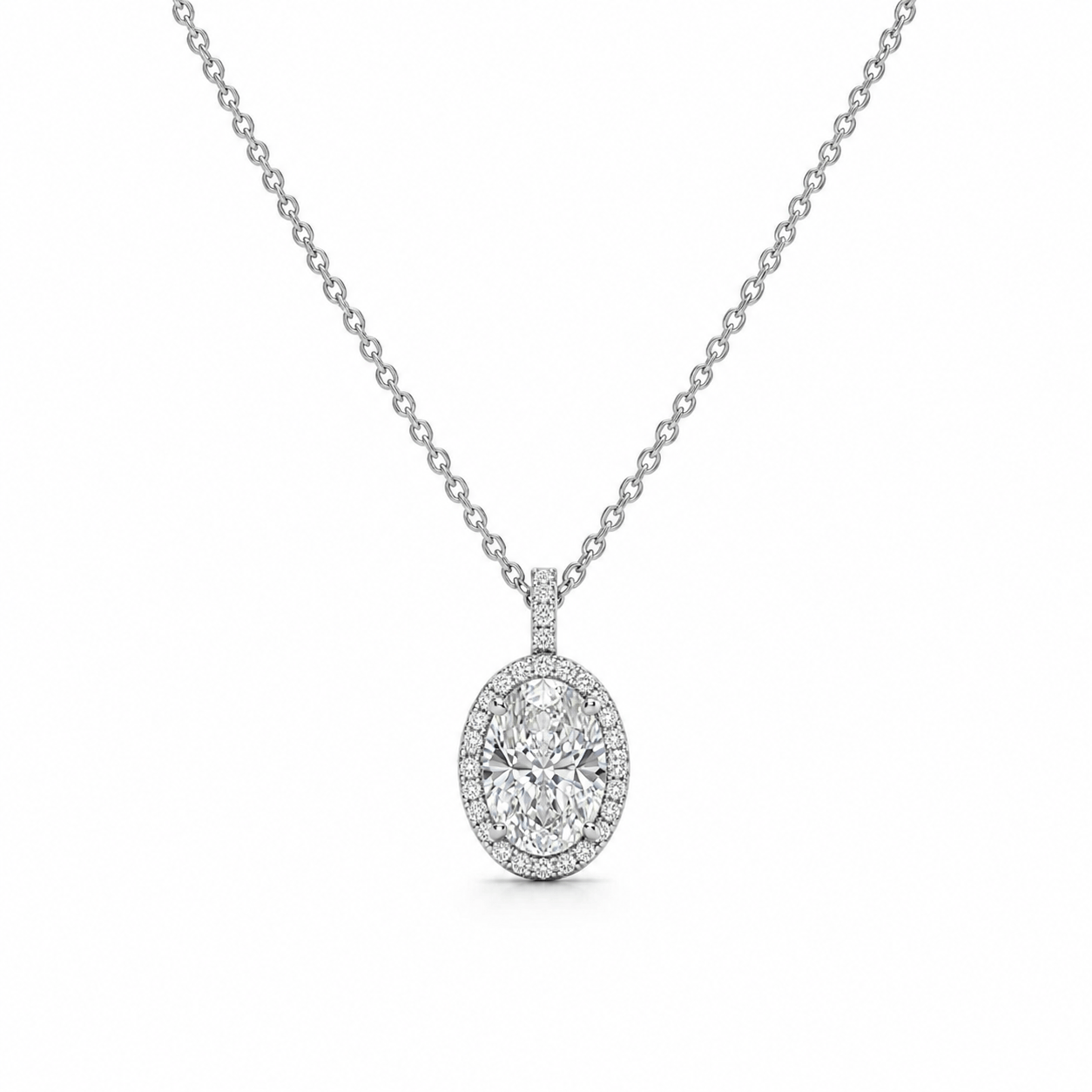 Oval Halo Necklace LG